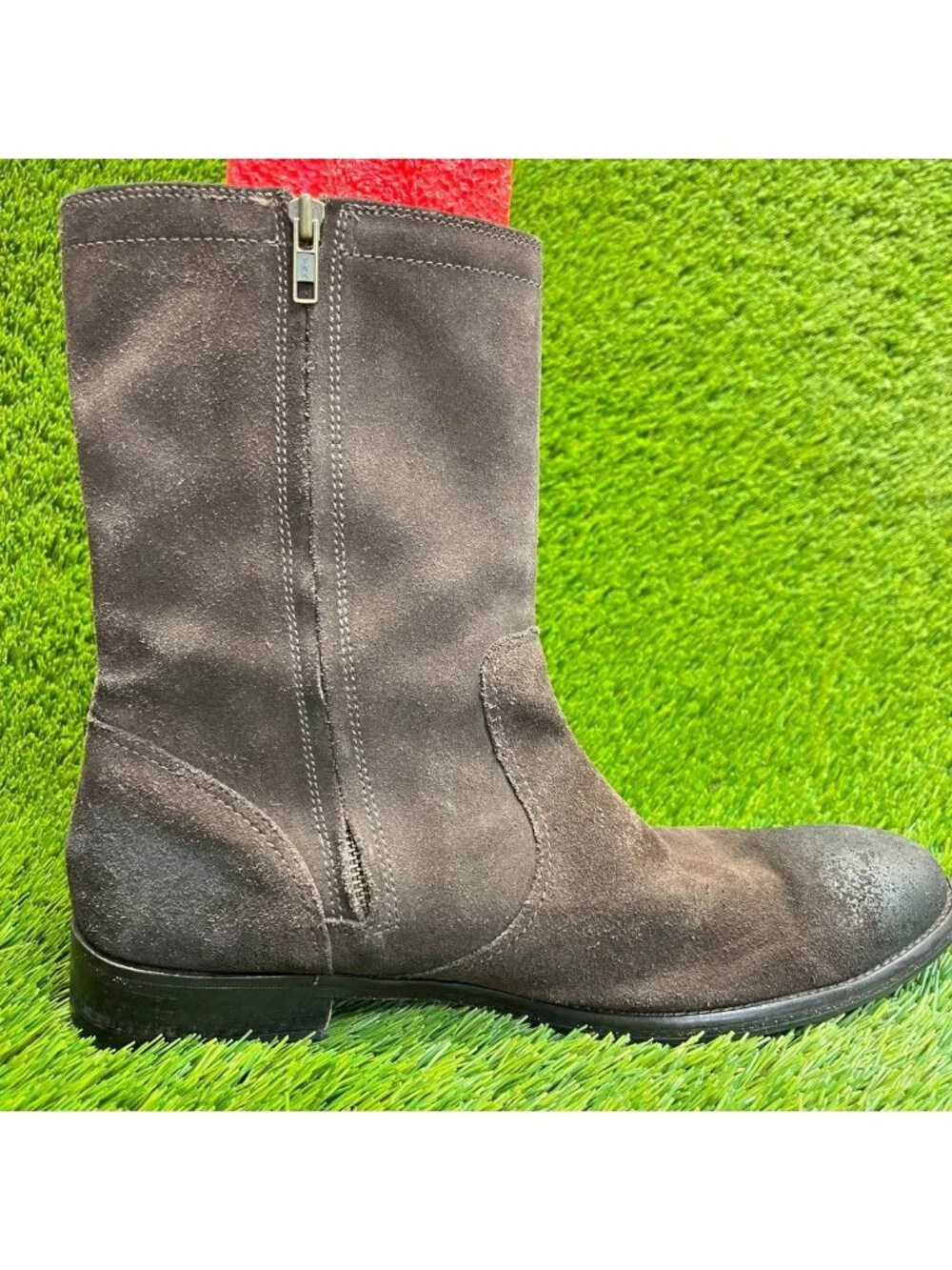 Cole Haan Mens Size 11.5 Chocolate Brown Classic Outdoor Suede Zip Up Boots